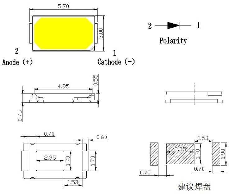 5730 smd led package dimensions